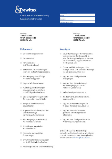 Checkliste Steuererklärung (Zürich)